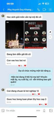 Phụ huynh HS Nguyễn Duy Khang (Học sinh theo học trung tâm từ lớp 5 năm học 2015-2016, hiện đang học Đại học chuyên ngành Bác sỹ tại Mỹ)