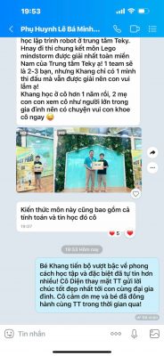 Phụ huynh Lê Bá Mình Khang (Học sinh theo học trung tâm từ lớp 5 năm học 2022-2023, hiện đang theo học lớp 6)